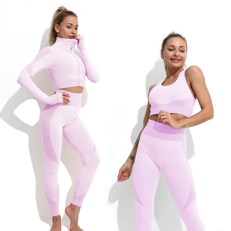 Yoga Set Workout Gym Clothing Fitness For Women's Tracksuit Outfit Leggings Sport Bras Top Long Sleeve Women Sportswear Suit