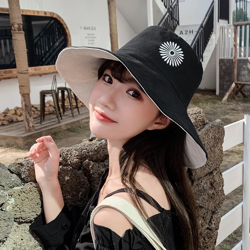 

2020 New Sun Hat Female Summer Korean Version Fisherman Hat Double-sided Big Brim Hat Sunscreen Ultraviolet-proof Beach Hat