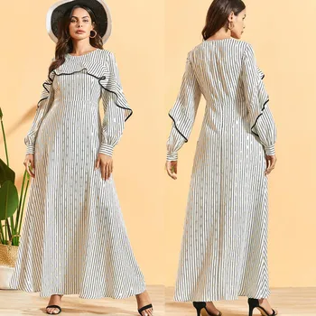 

vestidos 2020 Women Ethnic Lotus leaf stripe Bohemia Long dress muslim abaya dress ramadan robe kaftan dubai abaya islamic dress
