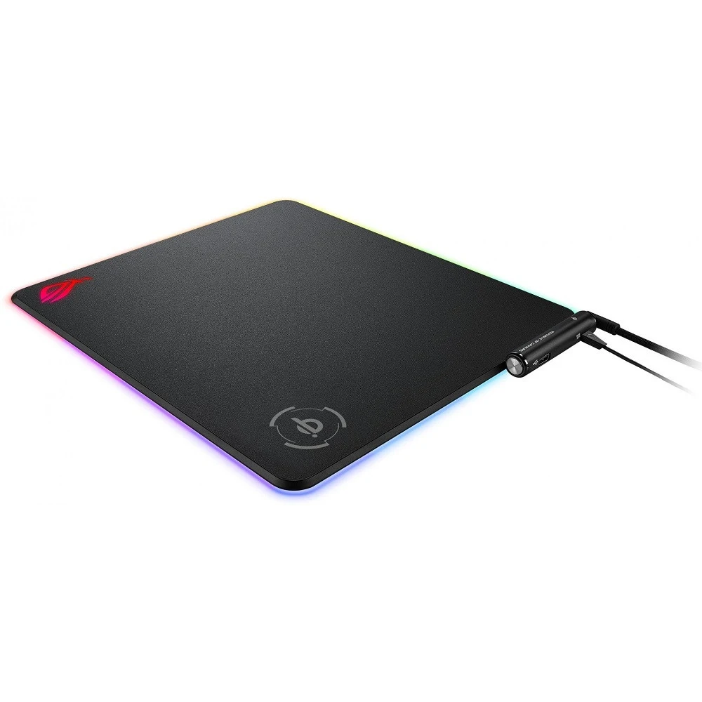 Коврик для мыши ASUS ROG Balteus Qi, пластик, резина, RGB-подсветка, USB 2.0, беспроводная зарядка, 370 x 320 x 7.9 мм, черный