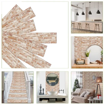 

7Pcs/Set DIY Dark Red Brick Pattern Wall Stickers Self-adhesive Wallpaper Home Decoration Wall Art Decal Living Room Bedroom