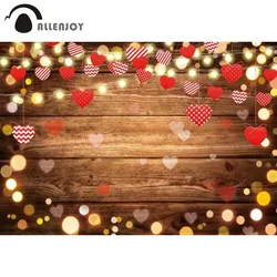 Allenjoy Valentine's Day Wood Background Bokeh Heart Engagement Party Rustic Bridal Shower Newborn Birthday Photobooth Backdrop