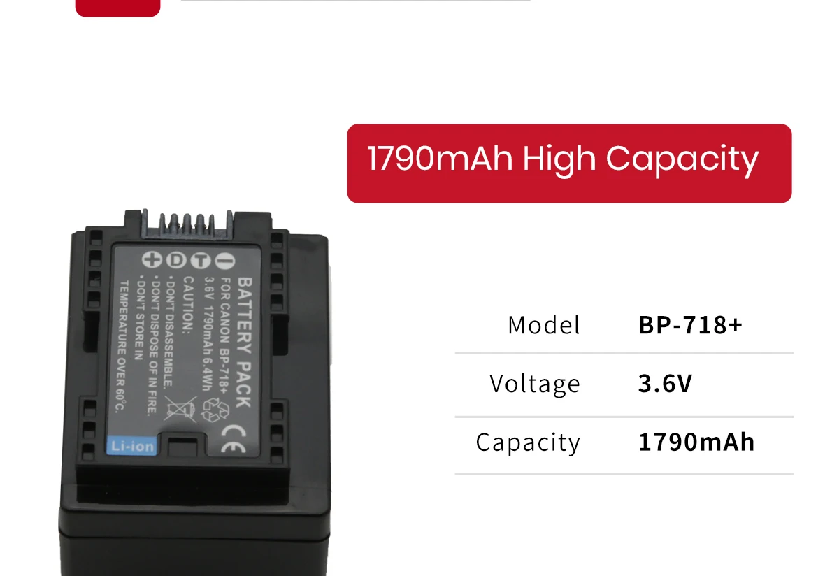 EPHESTION BP-718+ BP-718 BP 718 BP718 Камера Батарея для Canon HF M52 M506 M56 R38 R306 BP718 высокое Ёмкость