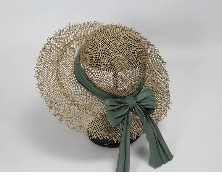 Korean knitted straw hat for women travel beach hats women with bow sun protection caps for ladies summer hats wide brim hat