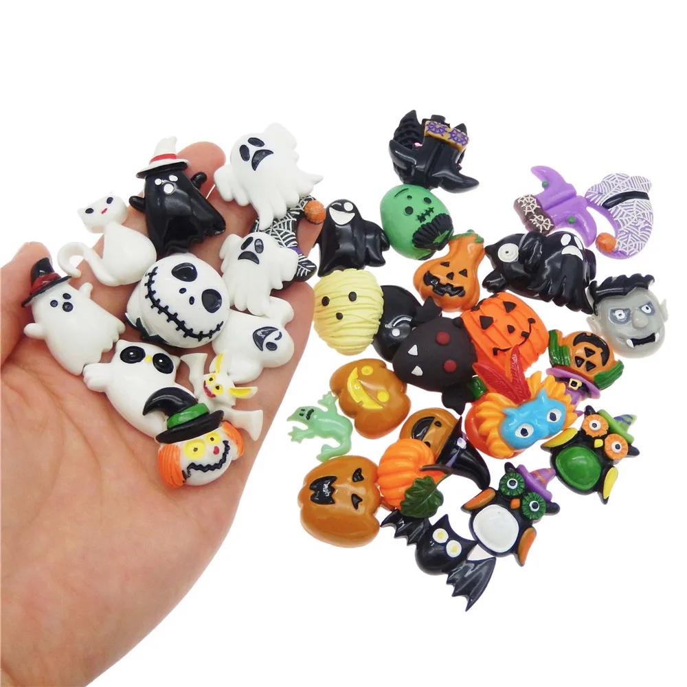 

Julie Wang 20PCS Resin Halloween Flatback Cabochon Mix Pumpkin Ghost Charms For Crafts DIY Accessory Jewelry Making Findings