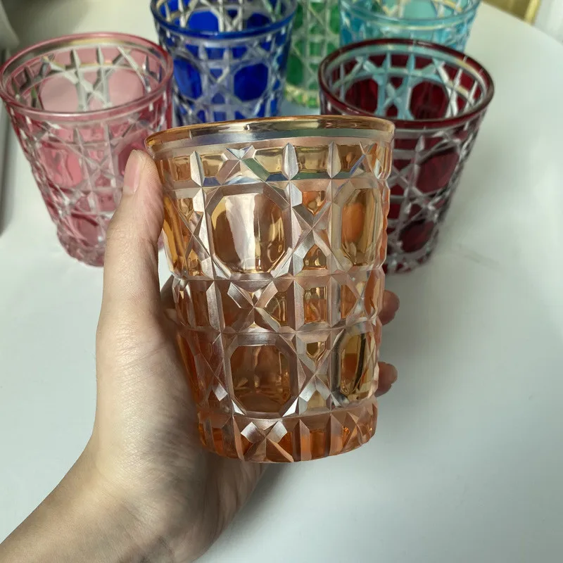 Drinking Glass Party Cup Kitchen Bar Utensils Carved Birthday Present/Gift Nordic Style Round Blue/Green/Red/Pink 320ML