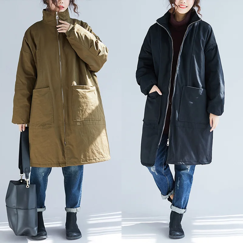 

2018 Autumn & Winter New Style Korean-style Large Size Fat Mm Mid-length Loose Warm Padded Cotton Coat