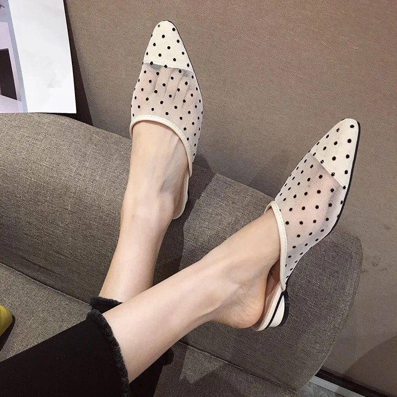

Woman Shoes Luxury Pointed Toe Mules Women Women's Slippers 2019 Low Slides Designer New Sliders Cover Summer Cotton Fabric