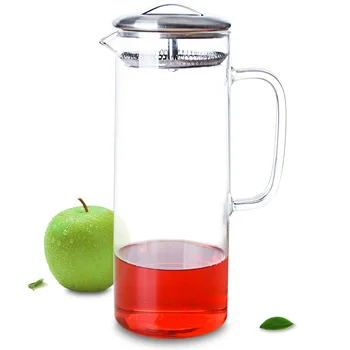 

1x High Big 1600ml Heat-Resisting Clear Glass Tea Pot Water Juice Kettle Bottle w/Stainless Steel Strainer Lid