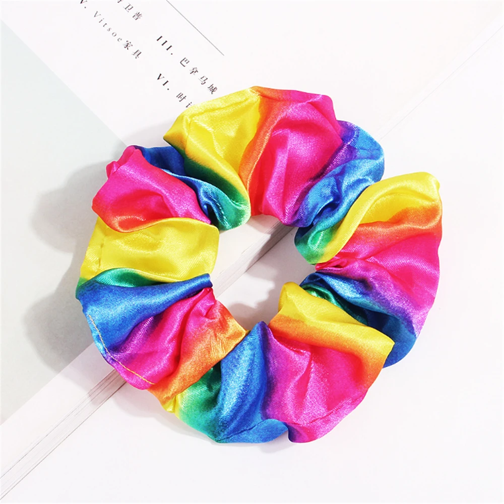 1 Pcs Leopard Printed Lady Scrunchies Ponytail Hair Rubber Hair Band Hair Tie Striped Holder Rope Bands Rainbow Hair Ring Rope