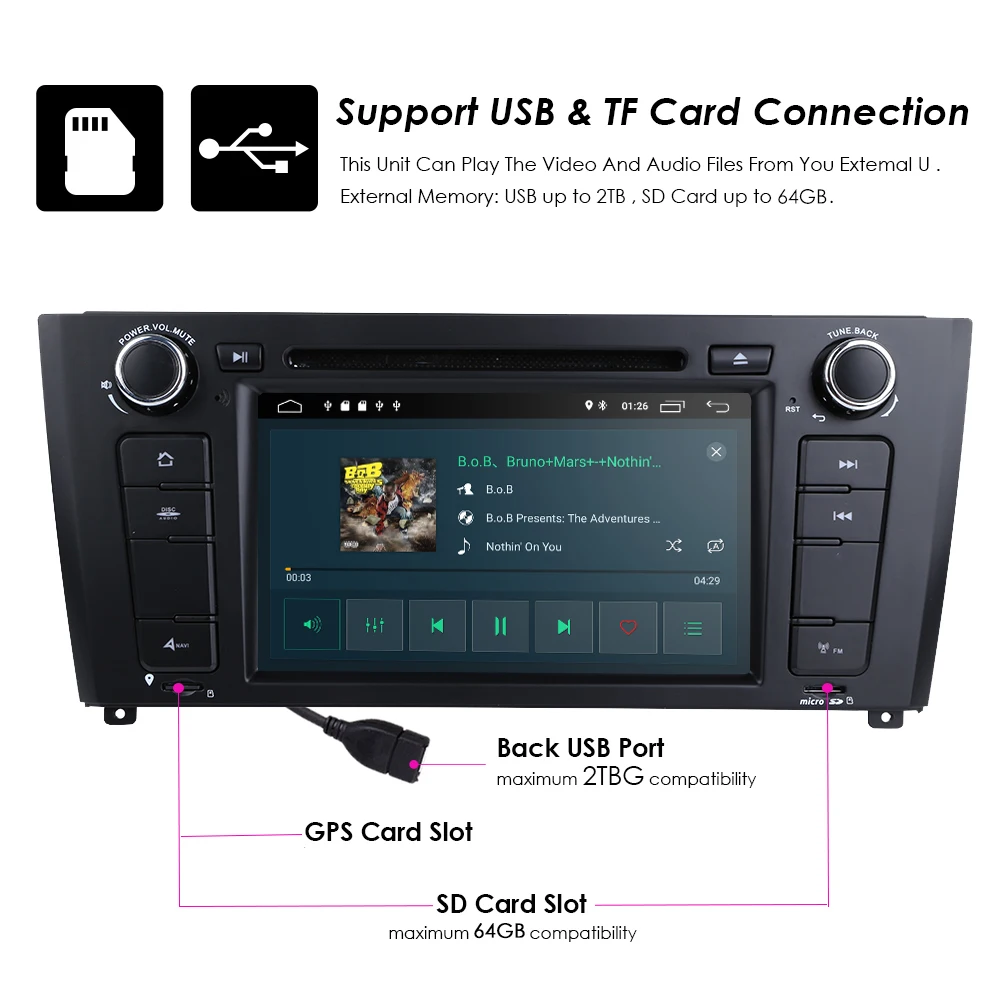 Excellent 4G Android9.0 QuadCore 2GB RAM 16GB ROM Car DVD Player For BMW 1 Series E81 E82 E88 116i 118i 120i 130i GPS BT Stereo Radio RDS 20