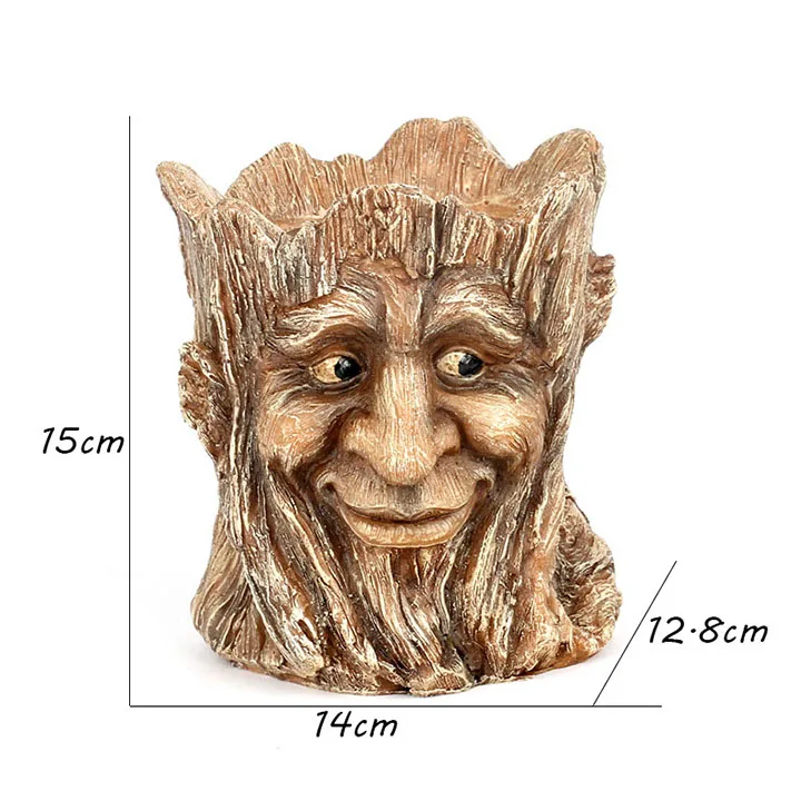 YeFine Vintage Imitation Old Man Head Flower Pot Container Garden Tree Man Figurine Planter Pot Desktop Home Decoration Gift