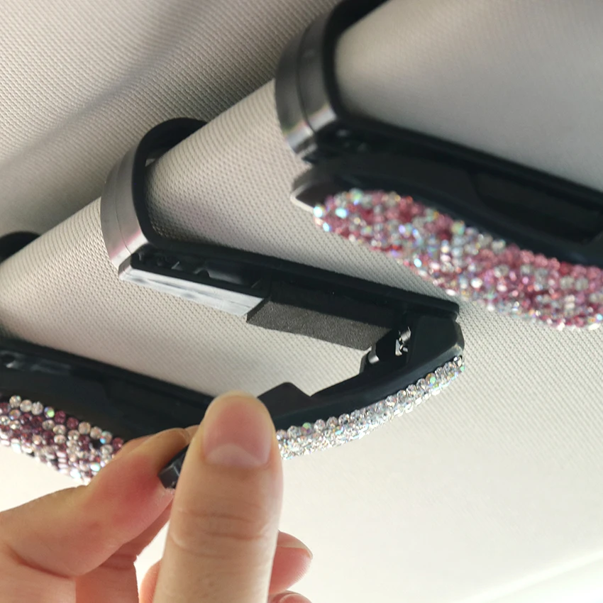 1PC Rhinestone Diamond Decoration Clip Sun Visor Glasses Bracket Bill Portable Sunglasses Eyeglasses Car Interior Supplies | Автомобили и