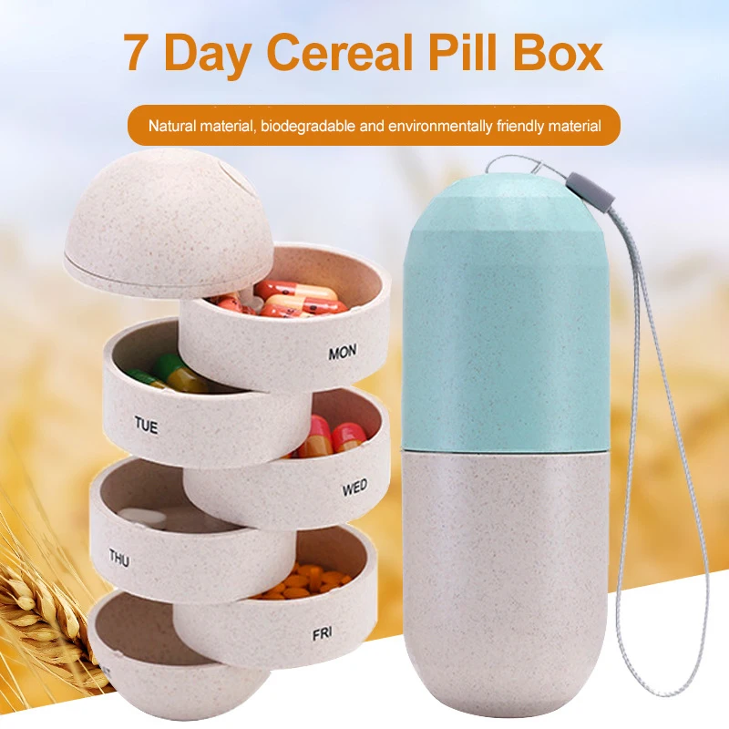 Weekly Pill Organizer Grain Fiber Pill Box Travel 7 Day Pill Case  Waterproof Portable Design