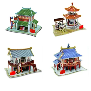 

3D puzzle Chinese style architecture chinatown Satin cloth workshop Restaurant hotel Ancient pavilion education toys