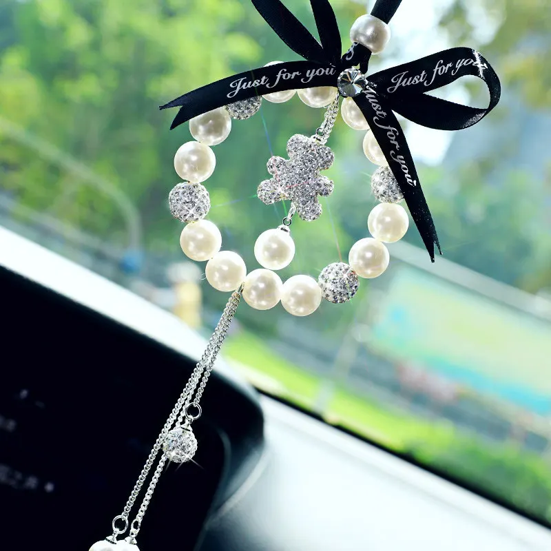 Diamond Pearl Car Pendant Cute Cartoon Heart Star Tassels Rearview Mirror  Ornaments Rhinestone Woman Car Decro Accessories - AliExpress