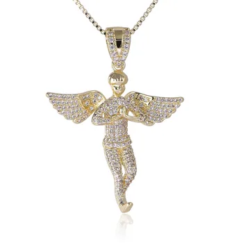 

Angel Wings Praying Hand Necklaces Pendants Full Paved Cubic Zirconia For Men Women Fashion Jewelry Fine GF Gift