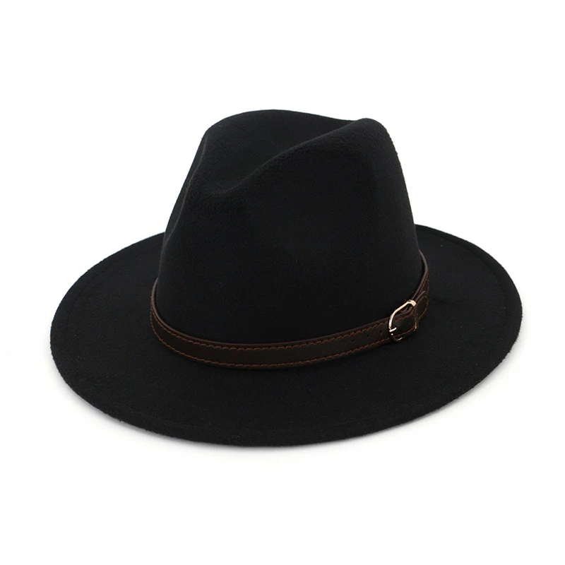 FS Women Wool Winter Felt Jazz Hats Men Fashion Black Pink Army Green Top Jazz Hat Fedoras Chapeau Sombrero Mujer - Цвет: Black jazz