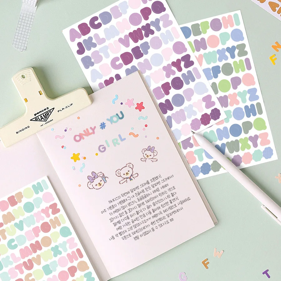 

Korea Ins Color English Alphabet Stickers Scrapbook Diary Photo Album Small Card Stationery Children DIY Material Stickers