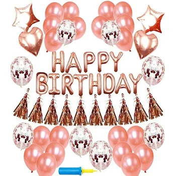 

48Pcs Rose Gold Foil Latex Balloon Set with Tassels Birthday Party Decoration Kids Baby Shower Air Balls Supplies