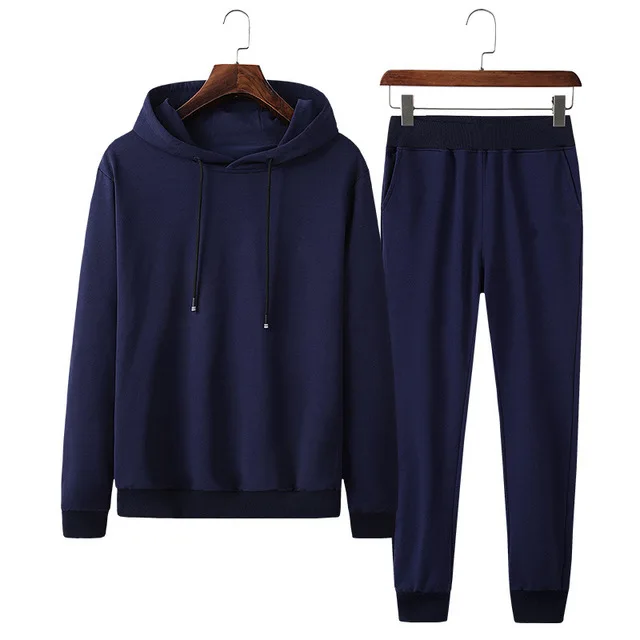 navy blue Rlyaeiz 7XL 8XL мужской спортивный костюм, спортивная одежда, осень, повседневные однотонные толстовки+ штаны, спортивный костюм, мужские спортивные костюмы - Цвет: navy blue