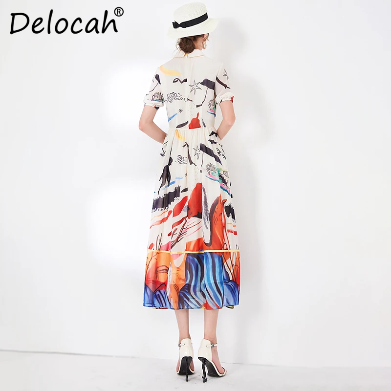 Delocah, женское платье, весна-лето, новое, подиумное, модное, дизайнерское, простое, с бантом, с принтом, элегантное, тонкое, для отдыха, для девушек, повседневные платья