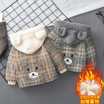 

Baby Boy's Winter Coat 0-5 Years Old Plus Velvet Padded Jacket Autumn and Winter Padded Jacket Children's Plaid Hood Jacket