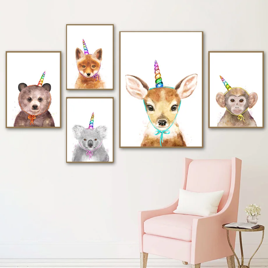 Deer-Tiger-Monkey-Slot-Fox-Bear-Koala-Wall-Art-Canvas-Painting-Nordic-Posters-And-Prints-Wall