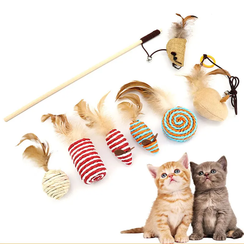 

Multiple Styles Kitten Toy Nature Feather Funny Teaser Cat Stick with Bell Interactive Mouse Shape Training Claws Pet Products