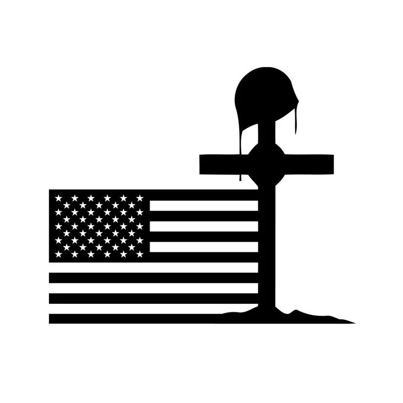 

U.S.A. Flag Fallen Soldier Cross And Helmet Vinyl Car-Stickers Bumper Suv Decal Auto Exterior waterproof Decoration KK18*15cm