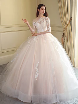 

Bridal WEDDING gown lace up O NECK wedding dresses LONG SLEEVE PLUS SIZE anniversary ceremony Muslim wedding DRESS with train