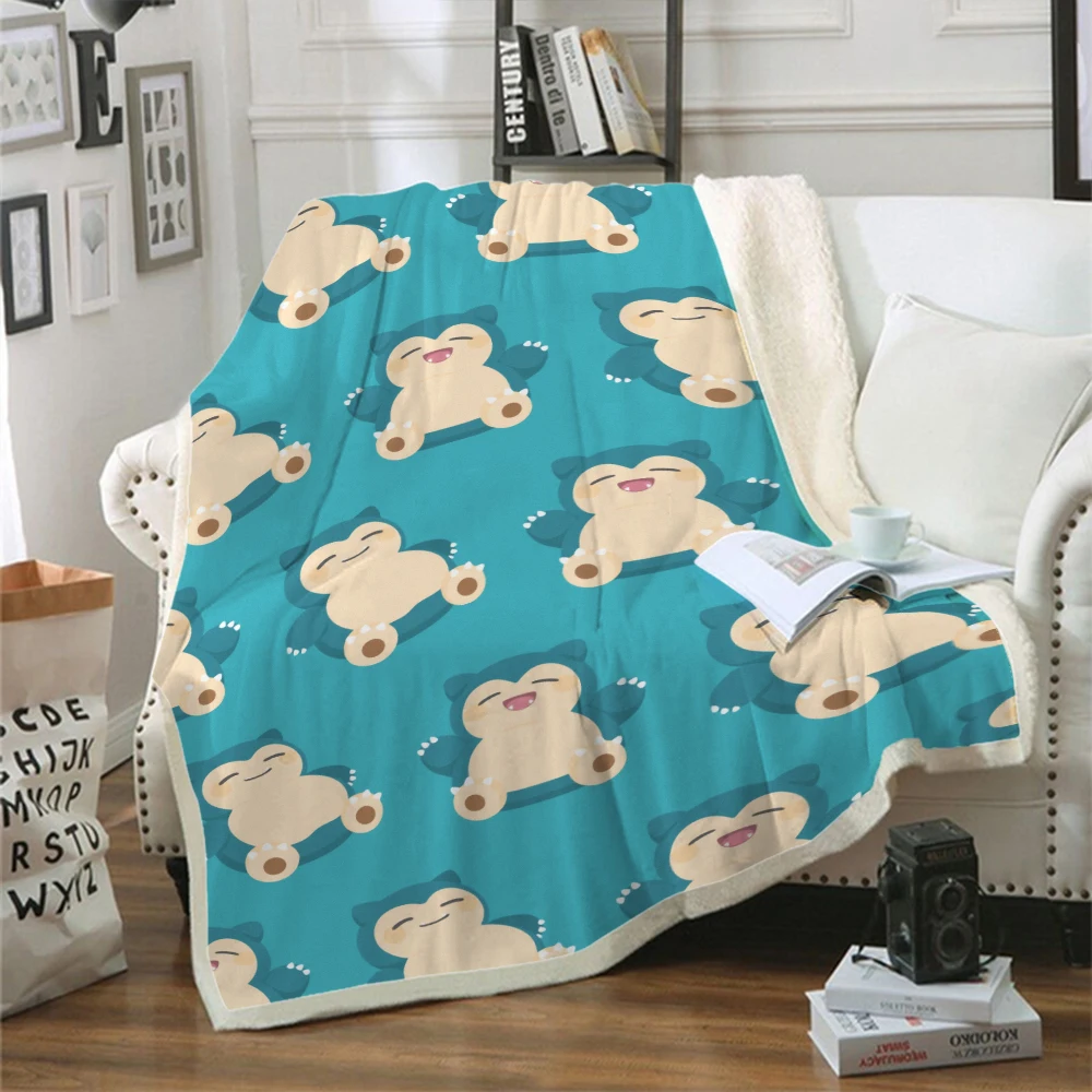 3D Print Snorlax Plush Throw Blanket Sherpa Fleece Bedspread Blanket