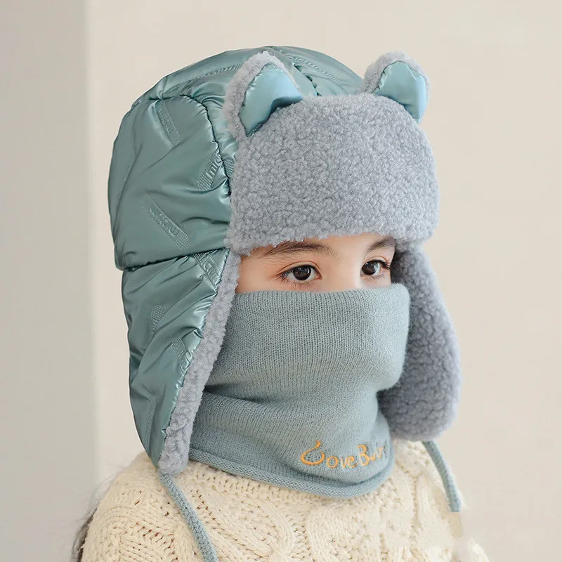Winter Children Boy Girl Thick Waterproof Ear Protective Hat Scarf Set For Kids a Warm Baby Cap Bonnet | Детская одежда и обувь