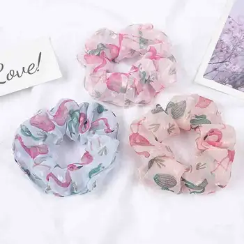 

Cherry Floral Flamingo Hairband Women Scrunchie Ponytail Holder Hair Rope Ties Girls Chiffon Elastic Hair Bands Hair Accessories