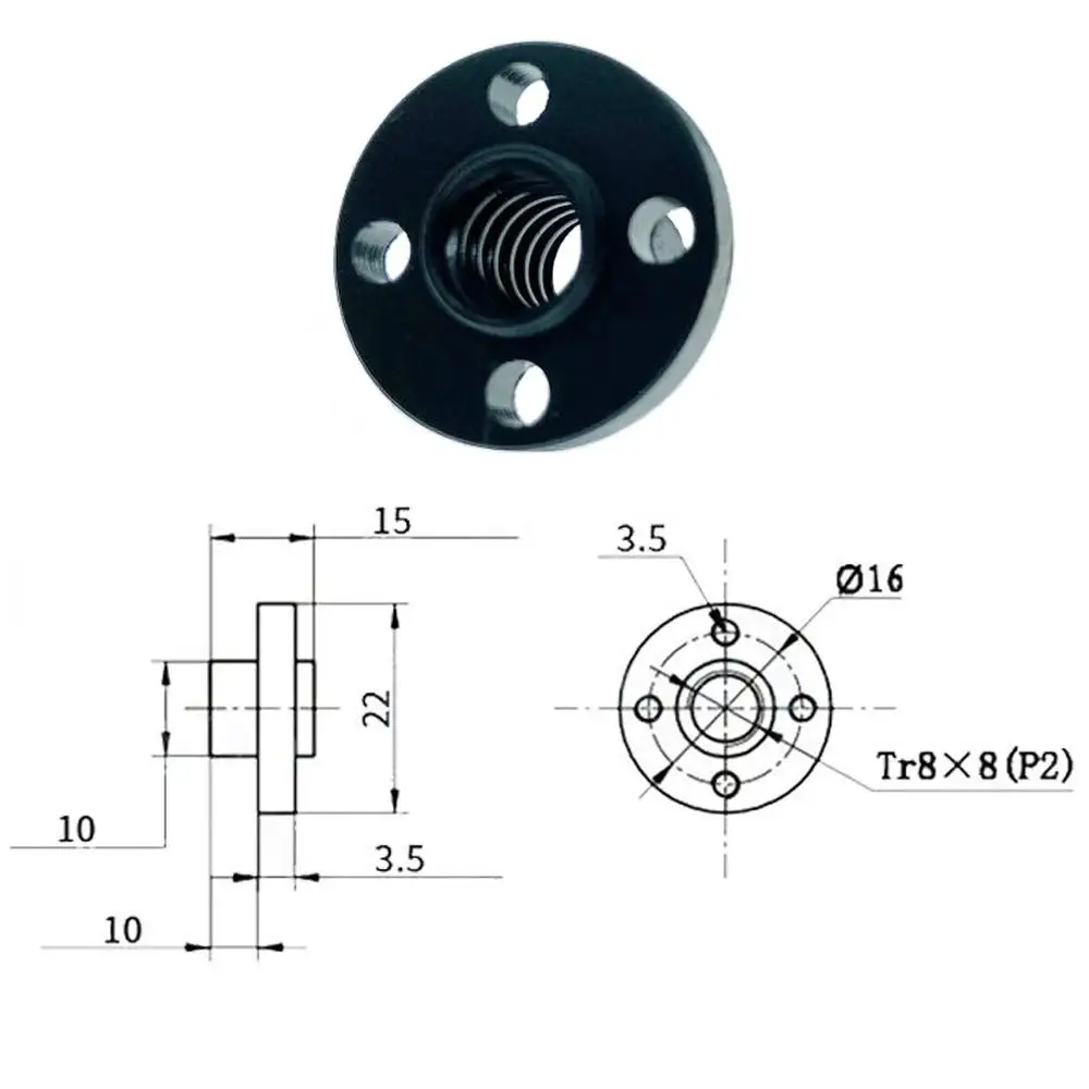 Lead Screw 1pc 3D Printer Parts Black TR8 lead screw POM nut T8 nut trapezoidal screw POM lead 1mm 2mm 4mm 8mm 12mm DIY CNC Accessories
