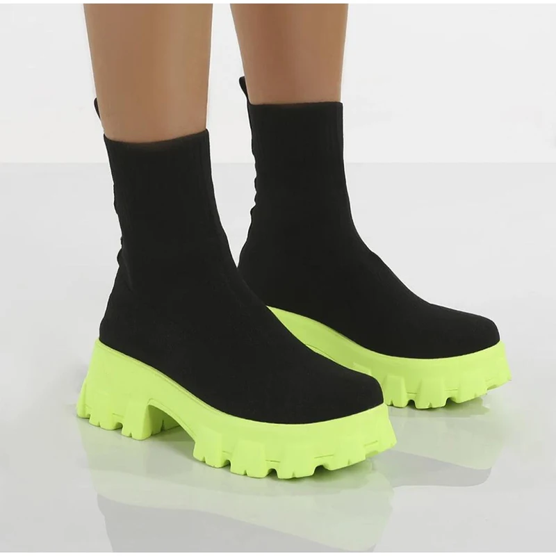 MCCKLE Women Boots Slip On Western Ankle Boots Platform Knitted Ladies Autumn Socks Boots for Women Fashion Female Booties 2021