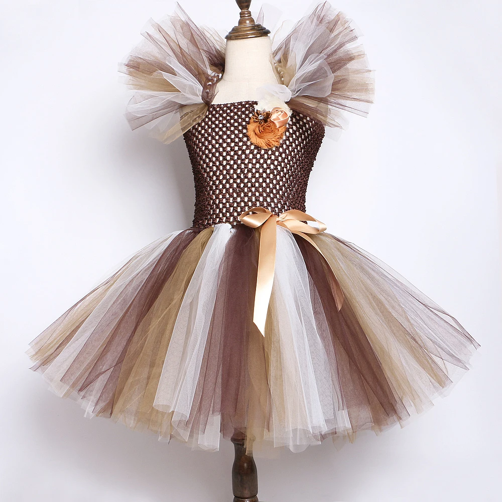 Brown Animal Girl Tutu Dress Lion Children Halloween Costume for Girls Kids Christmas Dresses Princess Girl Costumes 1-12 Years
