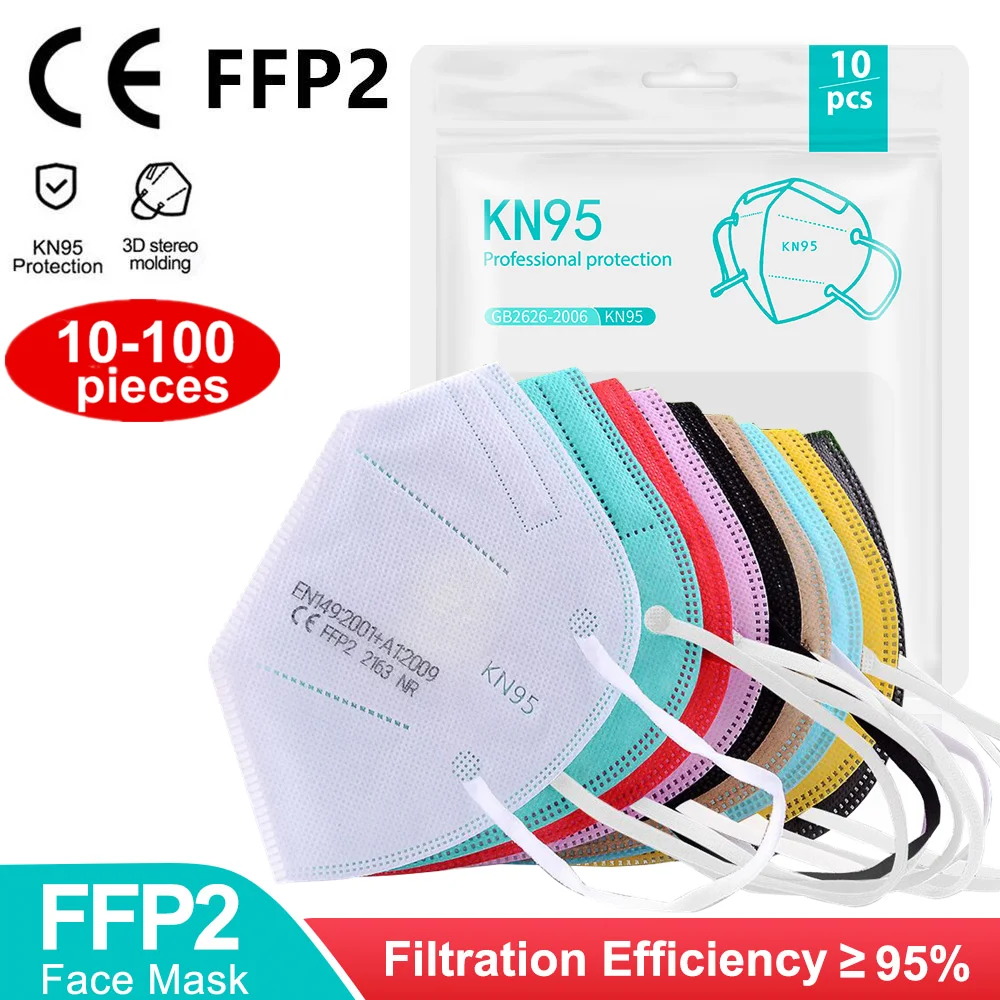 Mascarilla facial reutilizable para adultos, tapabocas FFP2 de 5 capas, color negro, FPP2, certificado CE KN95