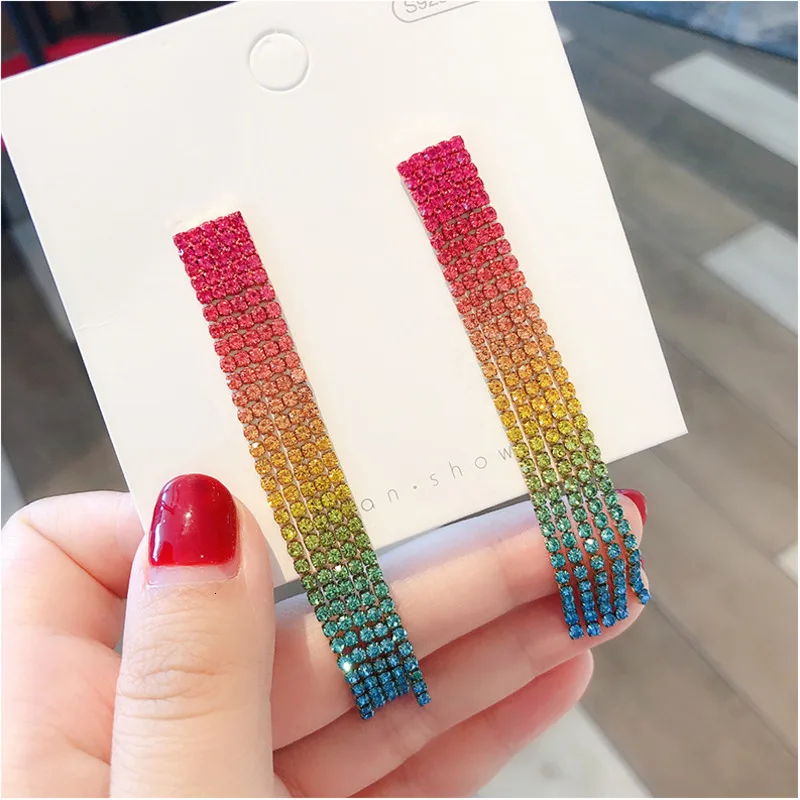 

Japan And Korea Autumn And Winter New 925 Sterling Silver Needle Color Crystal Drop Earrings For Woman Fashion Jewelry Wholesale