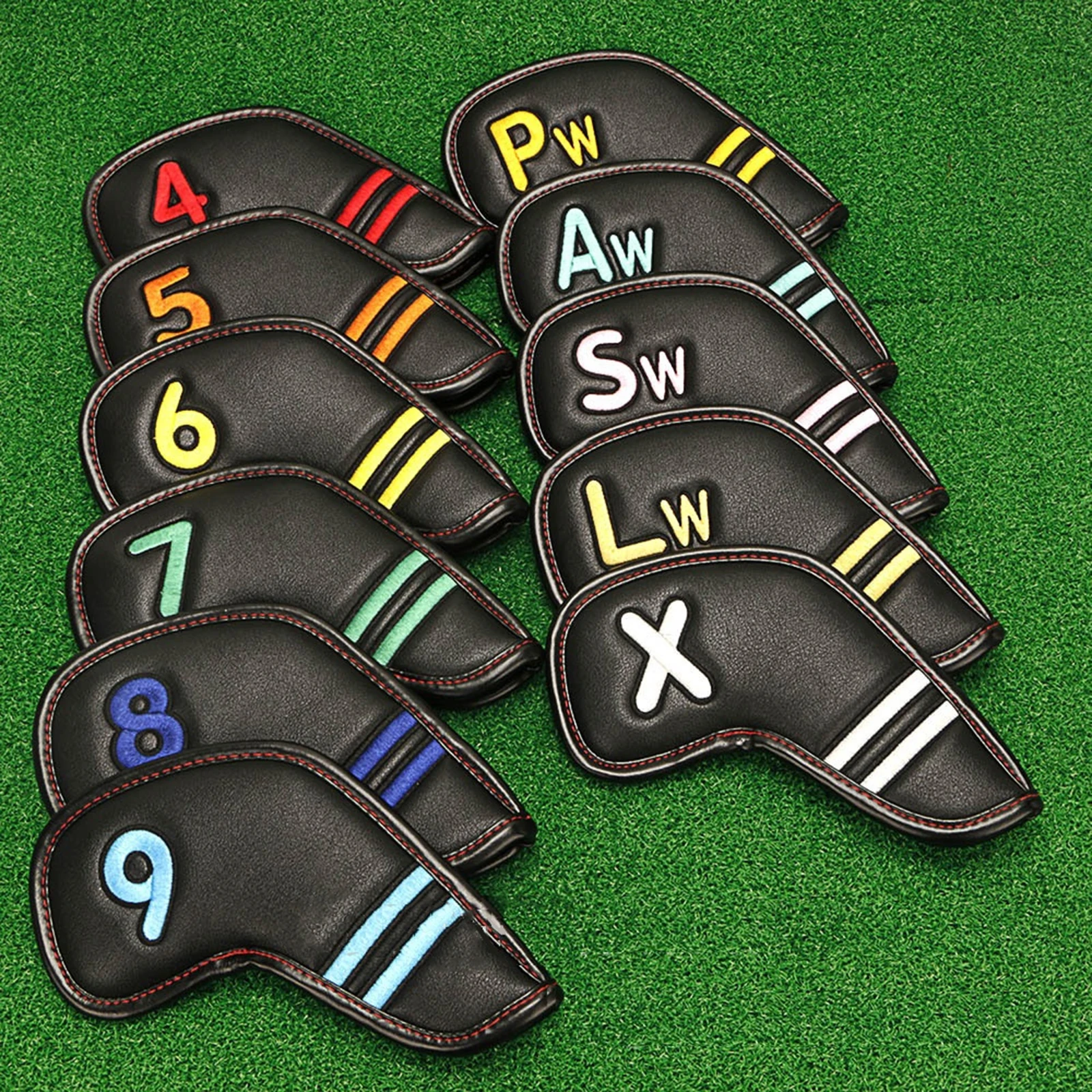 11Pcs Magnetic Golf Iron Headcover PU Irons Head Cover Protector Club Case