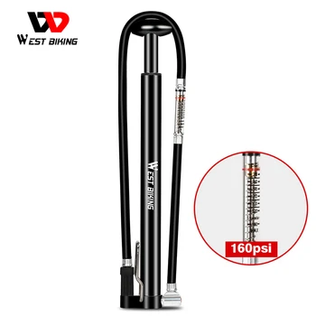 

WEST BIKING 160PSI Bicycle Pump With Long Hose Gauge Cycling Air Inflator Schrader Presta Valve MTB Road Bike Tire Alloy Pump