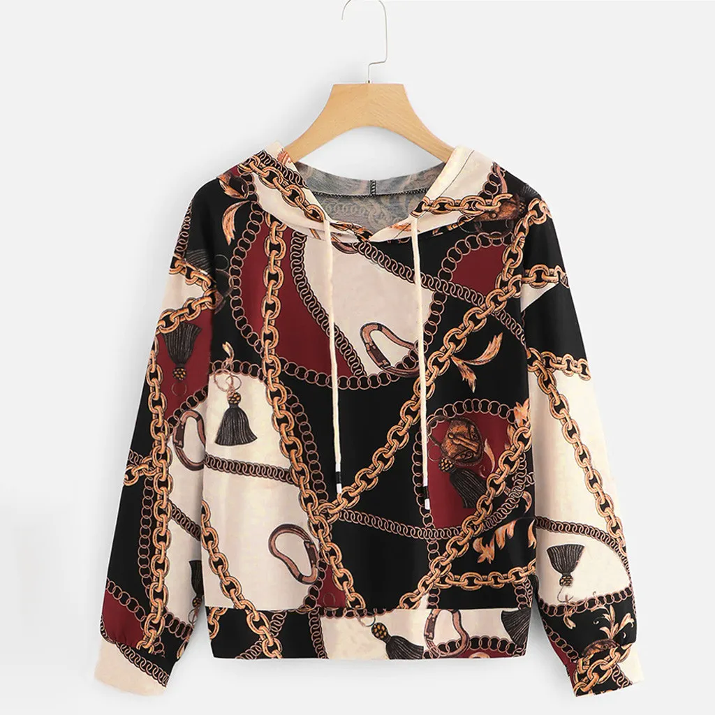 

Womail 2020 Fashion Women's Vintage Print Hoodie Thin Loose Long Sleeve Shirt Top Sweatshirt For Women Clothing Jul31