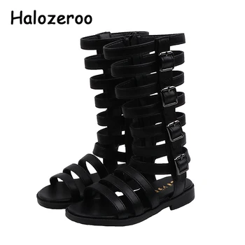 

Summer Kids Knee High Gladiator Sandals Toddler Black Dress Shoes Baby Girls Princess Sandals Children Brand Beach Sandals New