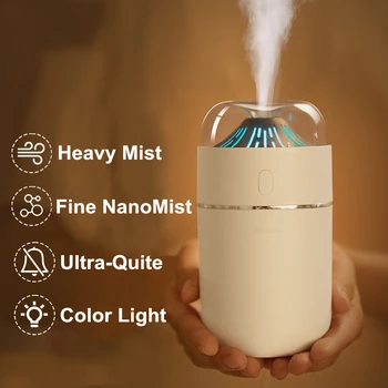 

320ml Small Volcano Air Humidifier Ultrasonic Cool Mist Aroma Essential Oil Diffuser Color LED Lamp For Office Bedroom Car