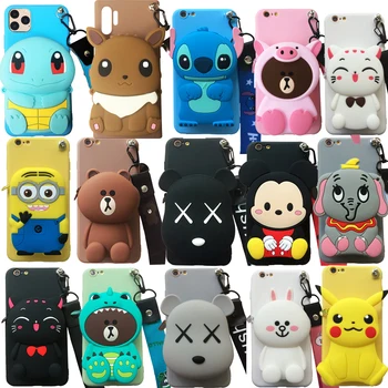 

For Samsung Galaxy S6 S7 S8 S9 S10E S10 S10 Plus 3D Purse Cartoon Animal Soft Silicone Case Phone Cover With Strape Chain Bag