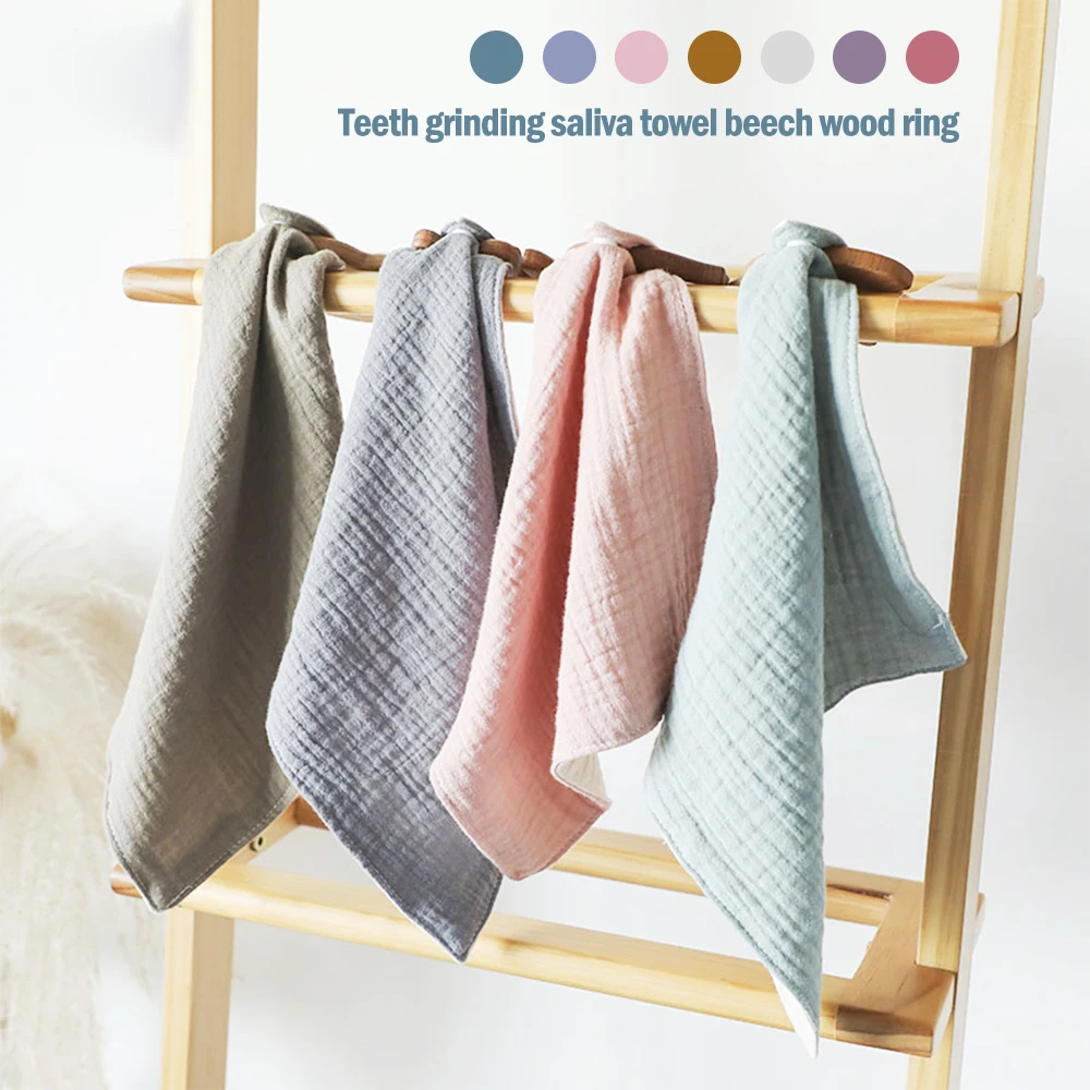 

1pcs Baby Bibs Cotton With Wooden Teether Rodent Animals Koala Newborn Solid Color Snap Button Soft Towel Burp Cloths