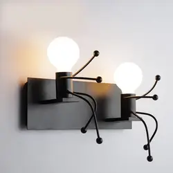 Черные винтажные декоративные лампы Настенные американский кантри креативный Железный светодиодный светильник в форме робота для