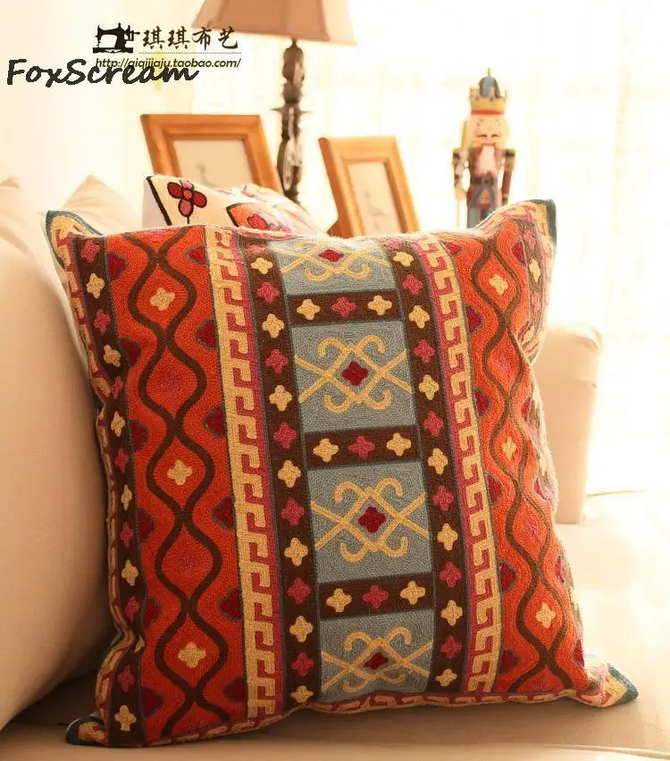 Boho подушки с вышивкой, цветочные декоративные подушки, красная вышитая подушка, Геометрическая наволочка cojin bordada для дивана