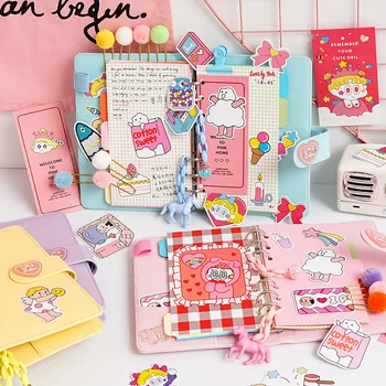 

Leather Cover Pocket DIY Loose Leaf Scrapbook Set Girl Kids Handmade Colorful Notebook Scrapbook Accessories Album Book