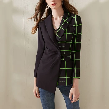 

Autumn Runway Designer Fashion Female Blazer 2019 Black Patchwork Irregular Medium Long Blazer Women